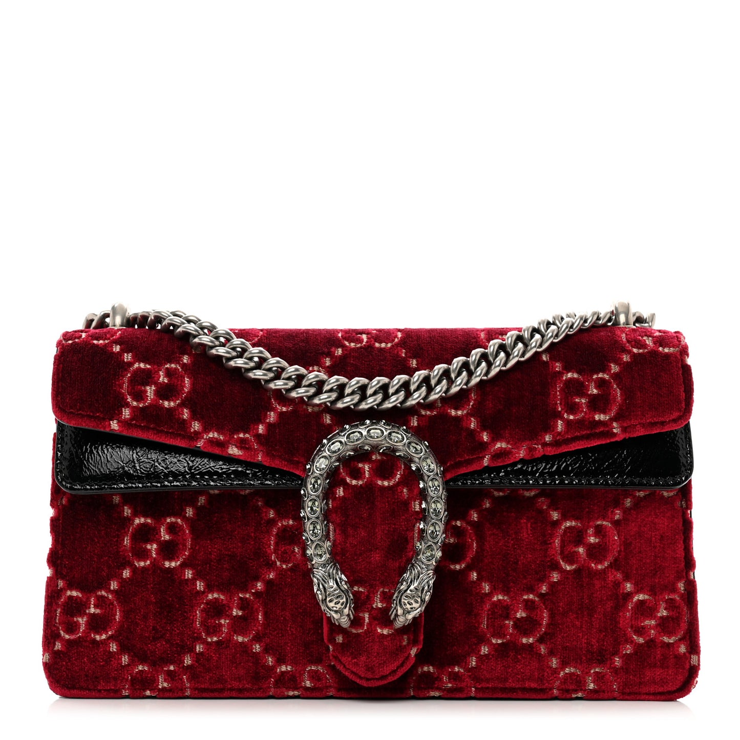Velvet Skipper Crystal GG Monogram Small Dionysus Shoulder Bag Red Cipria Black Black Diamond