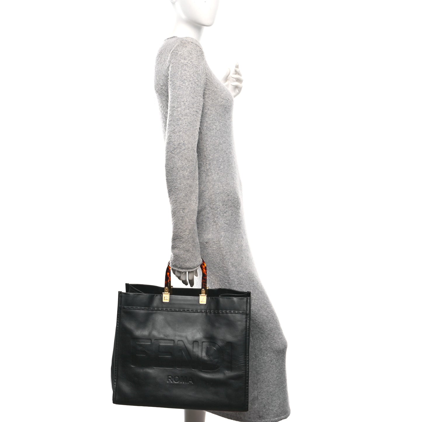 Vitello King Plexiglass Large Fendi Sunshine Shopper Tote Black