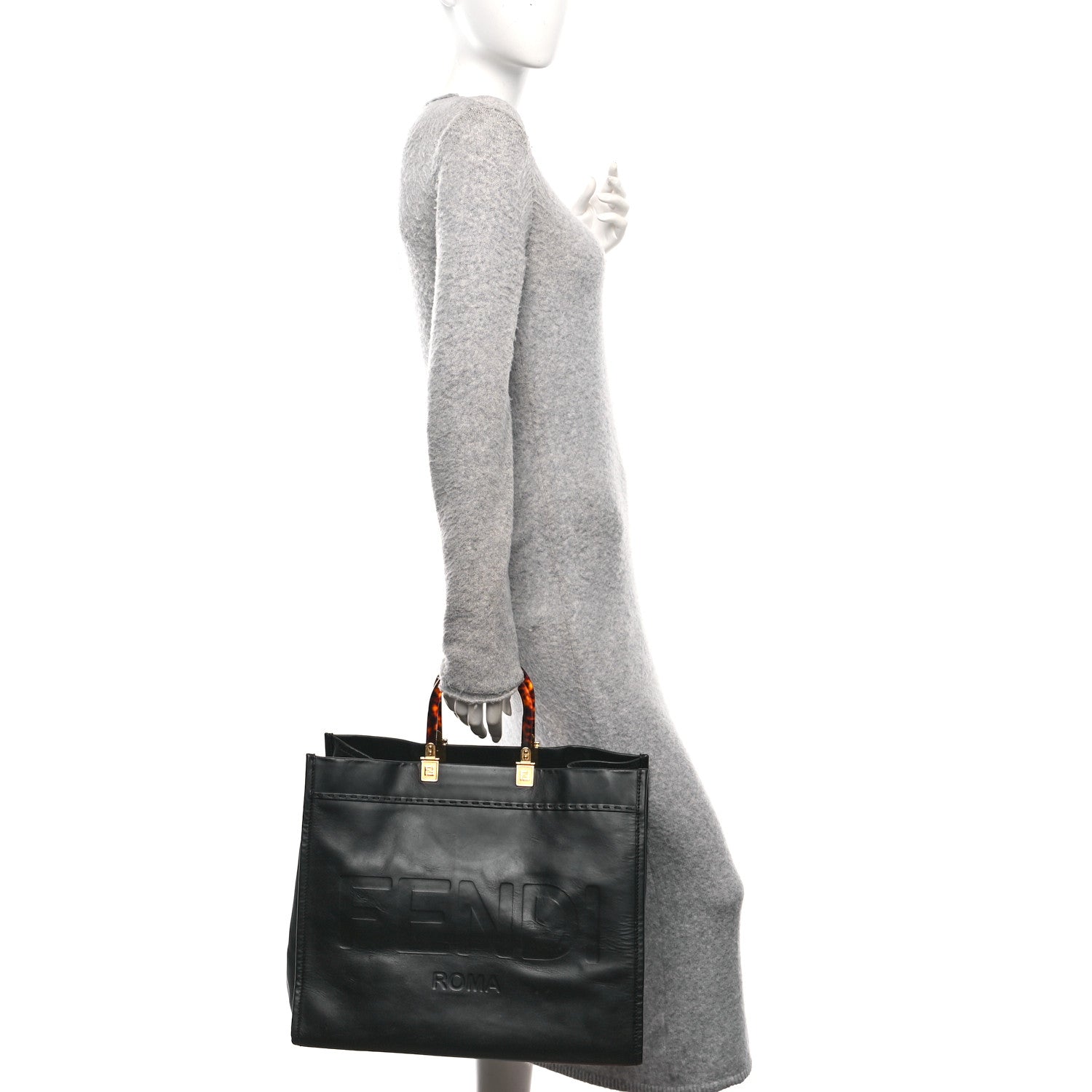 Fendi Vitello King Plexiglass Large Fendi Sunshine Shopper Tote Black 2 of 9