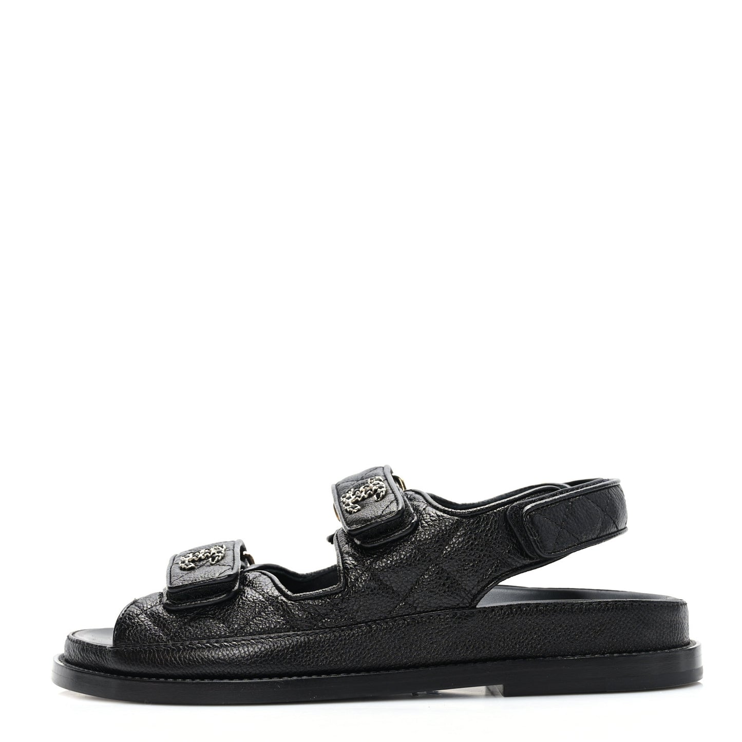 Grained Calfskin Velcro Dad Sandals 35.5 Black
