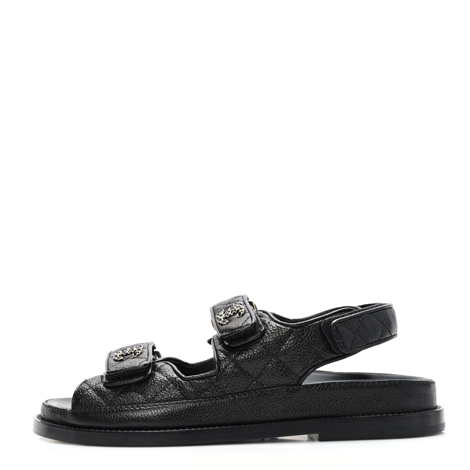 Chanel Grained Calfskin Velcro Dad Sandals 35.5 Black 1 of 8
