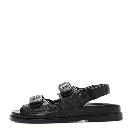 Chanel Grained Calfskin Velcro Dad Sandals 35.5 Black 1 of 8