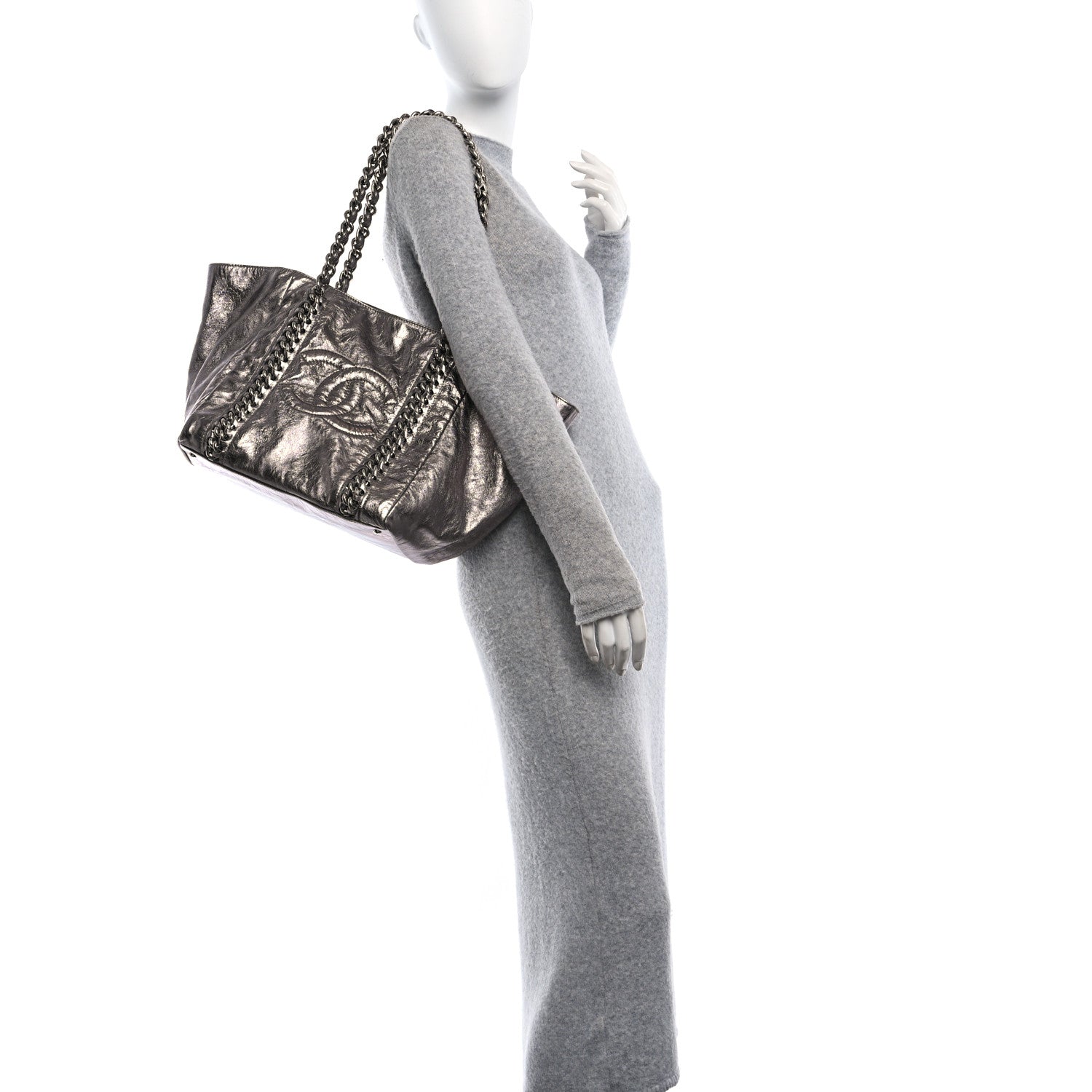 Chanel Metallic Cracked Calfskin Modern Chain Tote Dark Silver 2 of 10