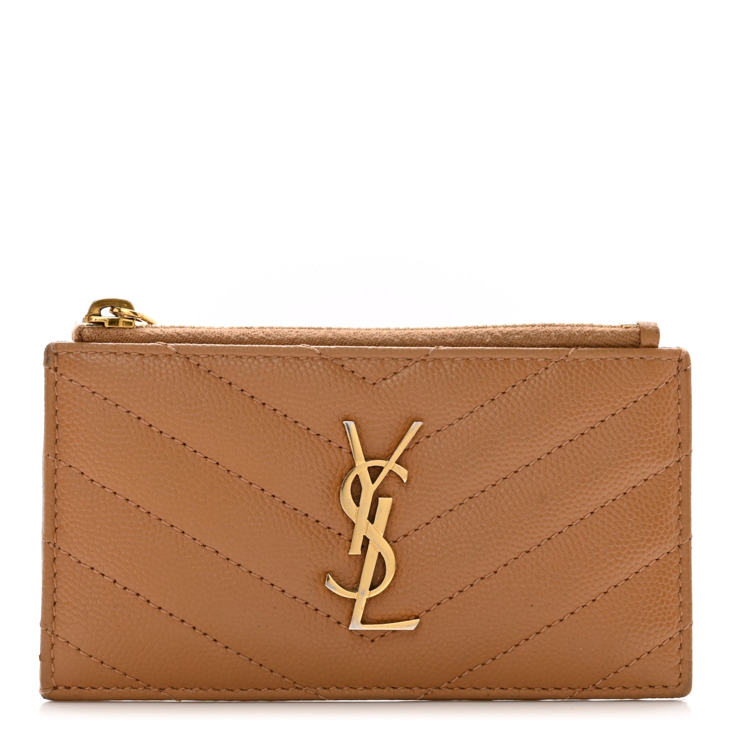 Grain De Poudre Matelasse Chevron Monogram Fragments Zippered Card Case Cork