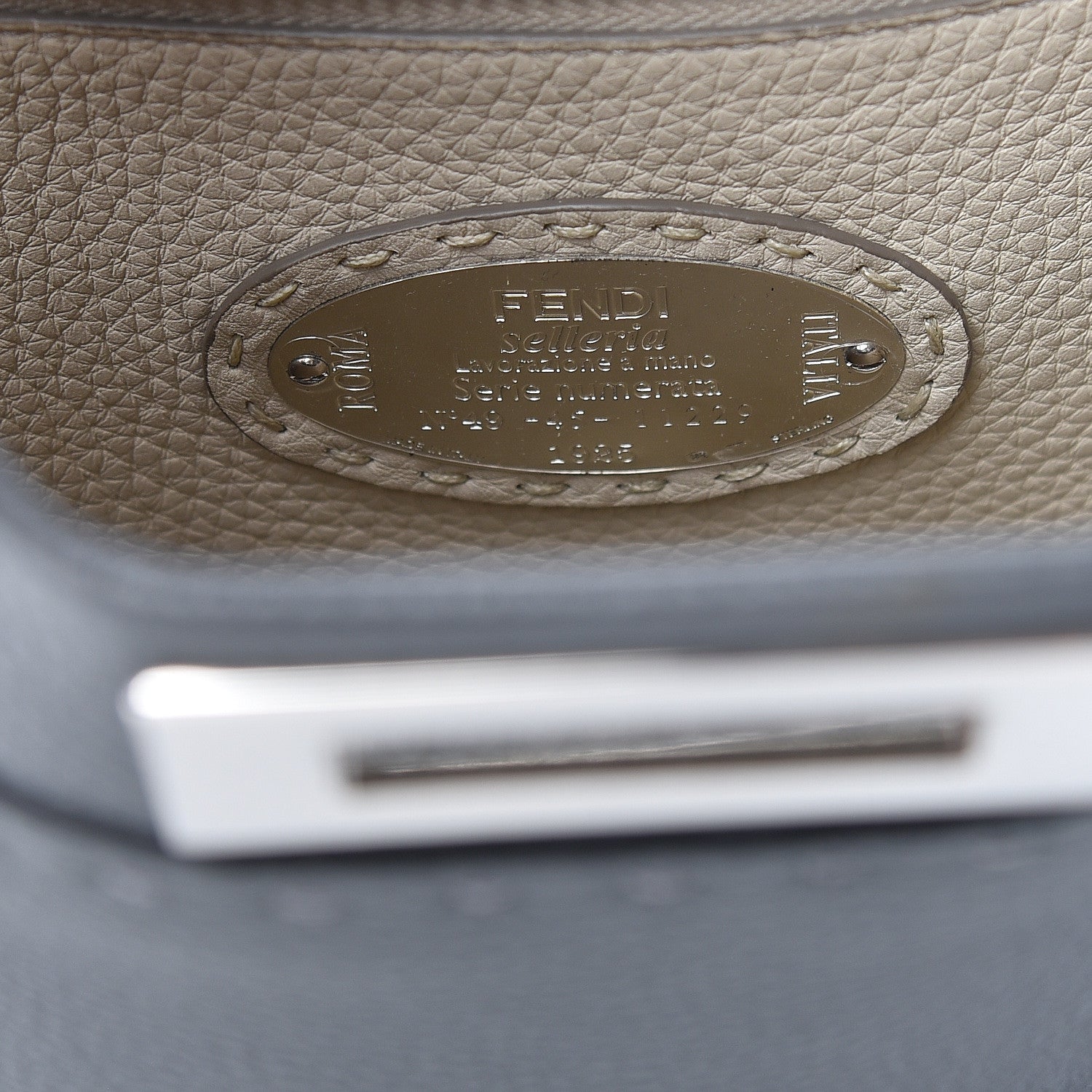 Fendi Cuoio Romano Selleria Bi-Color Medium Peekaboo Iconic Satchel Asfalto Latte 8 of 22