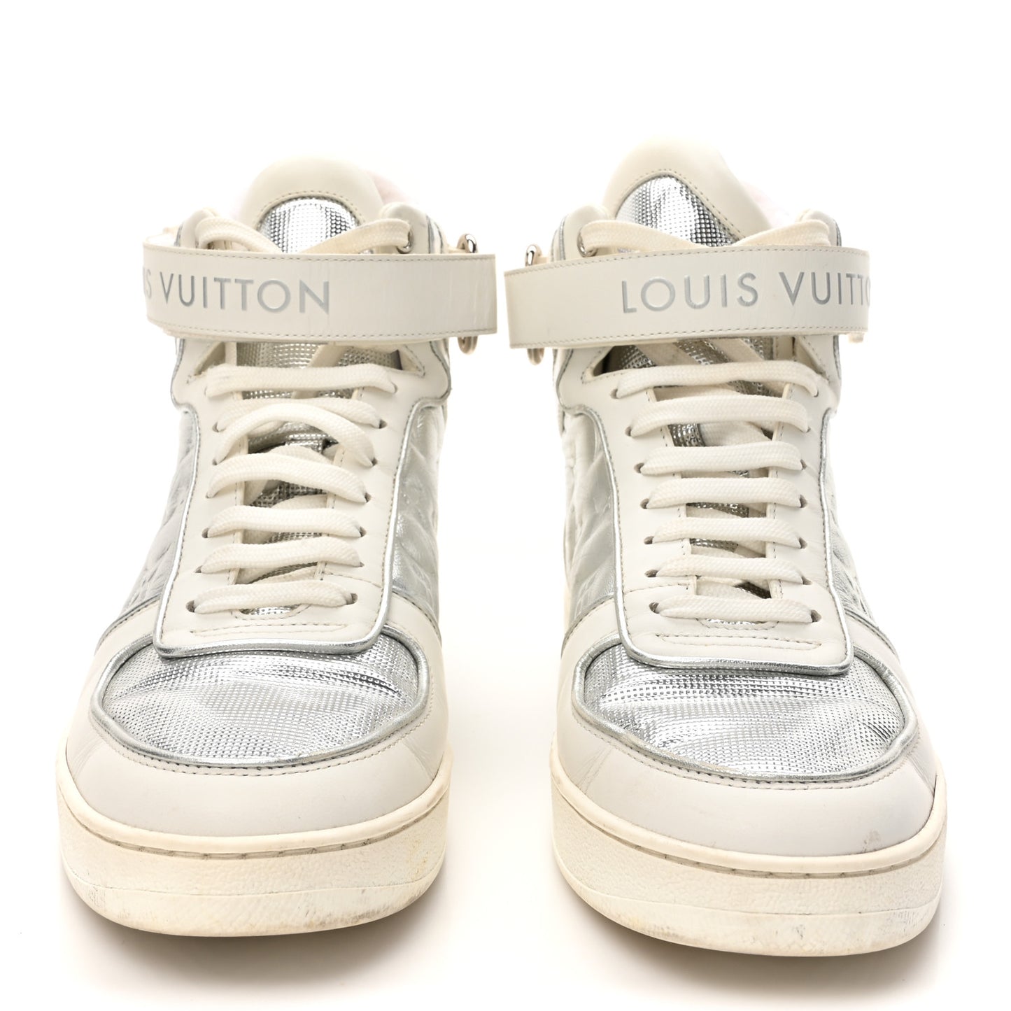Metallic Calfskin Embossed Monogram Boombox Sneakers 37.5 White Silver