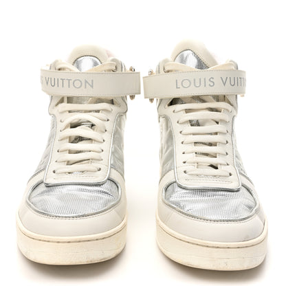 Louis Vuitton Metallic Calfskin Embossed Monogram Boombox Sneakers 37.5 White Silver 3 of 11