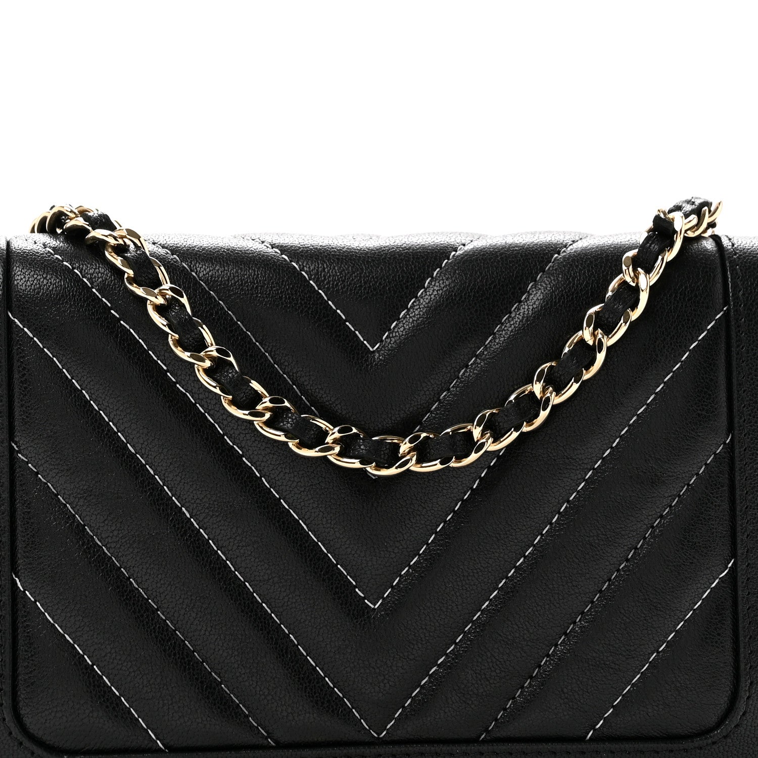 Chanel Caviar Sheepskin Chevron Quilted Vintage Mademoiselle Wallet On Chain WOC Black 9 of 14