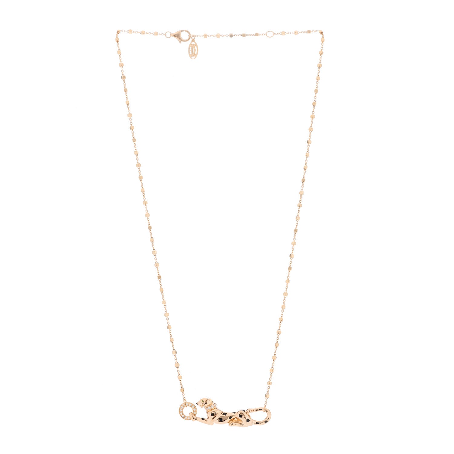 Cartier 18K Pink Gold Diamond Tsavorite Black Lacquer Panthere De Cartier Necklace 2 of 4