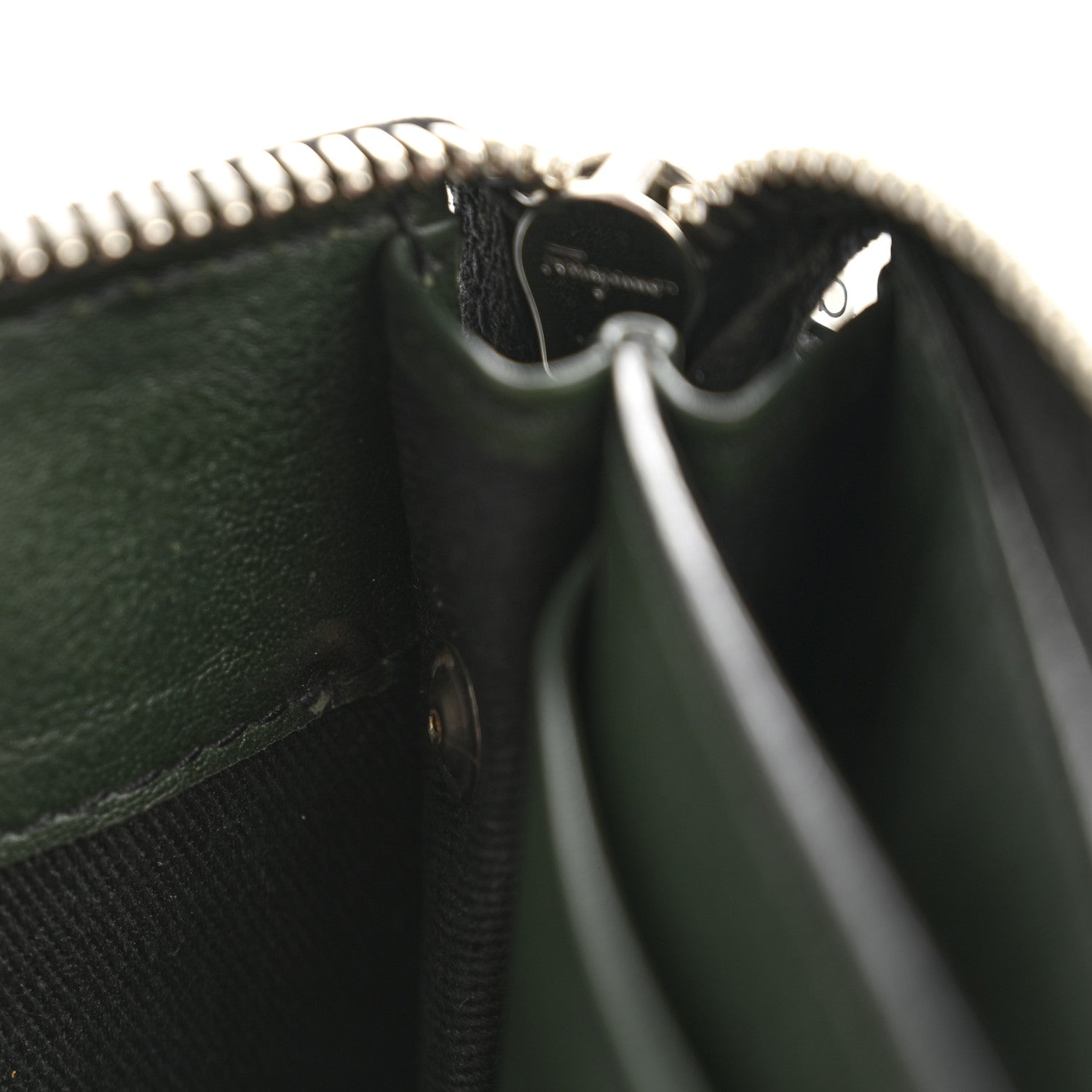 Salvatore Ferragamo Calfskin Gancini Embossed Wristlet Clutch Dark Green 12 of 13