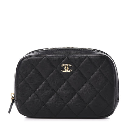 Chanel Grained Calfskin Quilted Small Curvy Pouch Cosmetic Case Black 1 of 9