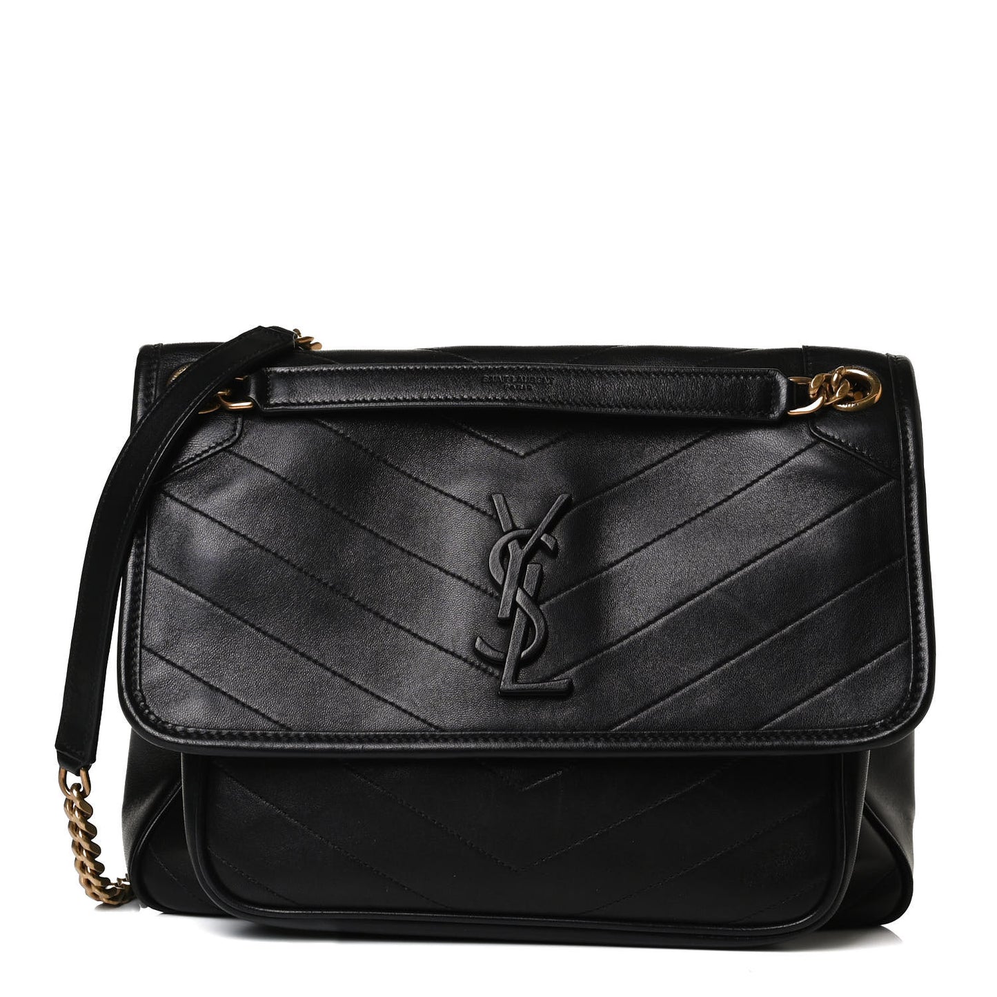 Lambskin Matelasse Monogram Medium Niki Chain Satchel Black