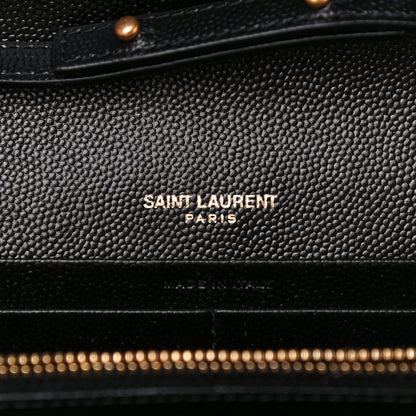 Saint Laurent Grain De Poudre Mixed Matelasse Triquilt Monogram Chain Wallet Black 6 of 11