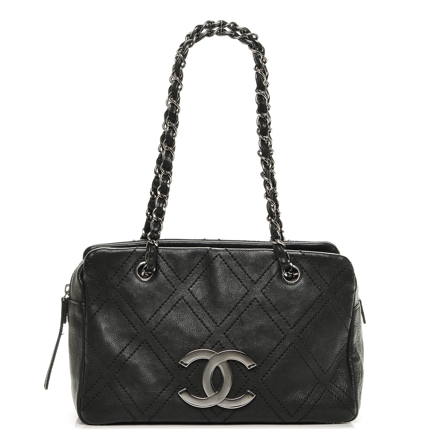 Calfskin Small Diamond Stitch Tote Black