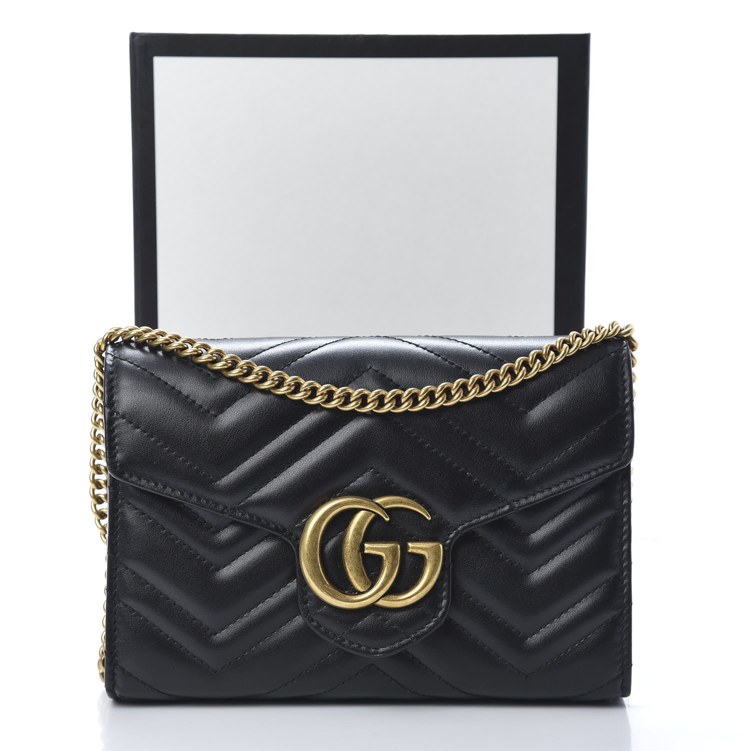 Gucci Calfskin Matelasse GG Marmont Chain Wallet Black 12 of 12