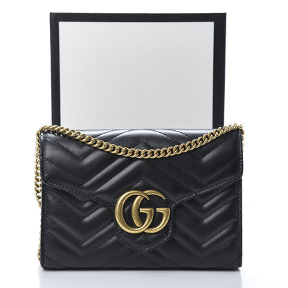 Gucci Calfskin Matelasse GG Marmont Chain Wallet Black 12 of 12
