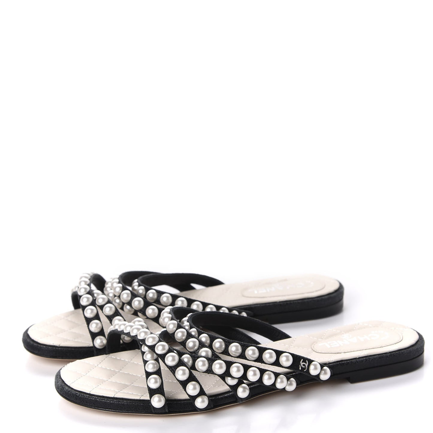 Crackled Lambskin Pearl Mule Sandals 35 Black