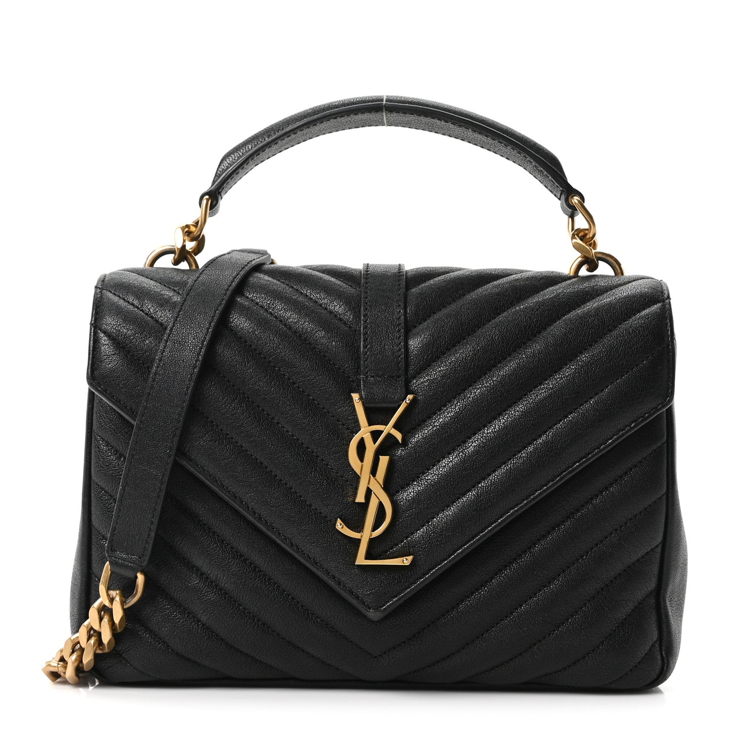Sheepskin Matelasse Chevron Monogram Medium College Bag Black