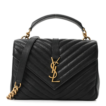 Saint Laurent Sheepskin Matelasse Chevron Monogram Medium College Bag Black 1 of 9