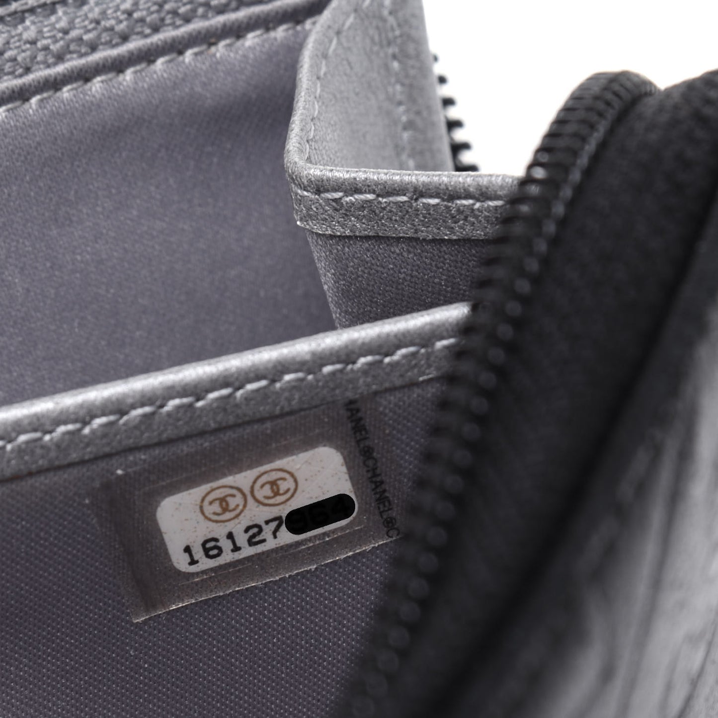 Lambskin Camellia Embossed Large Zip Around Gusset Wallet Black