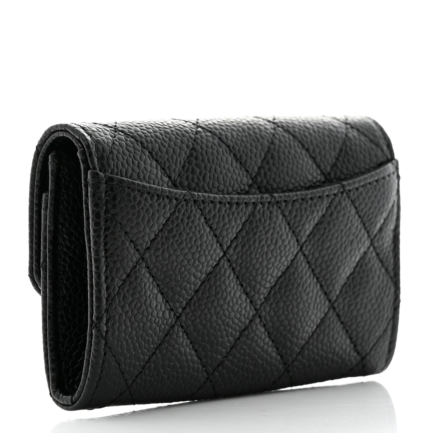 Caviar Quilted Flap Card Holder Wallet Black