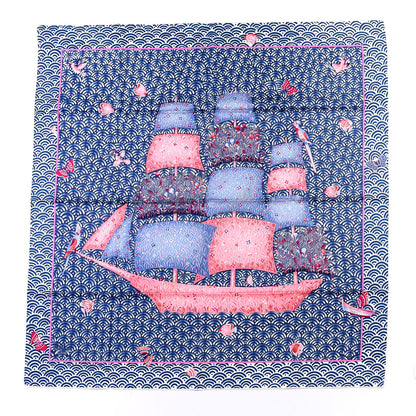Hermes Silk Bateau Fleuri Scarf 90 Bleu Rose White 1 of 5