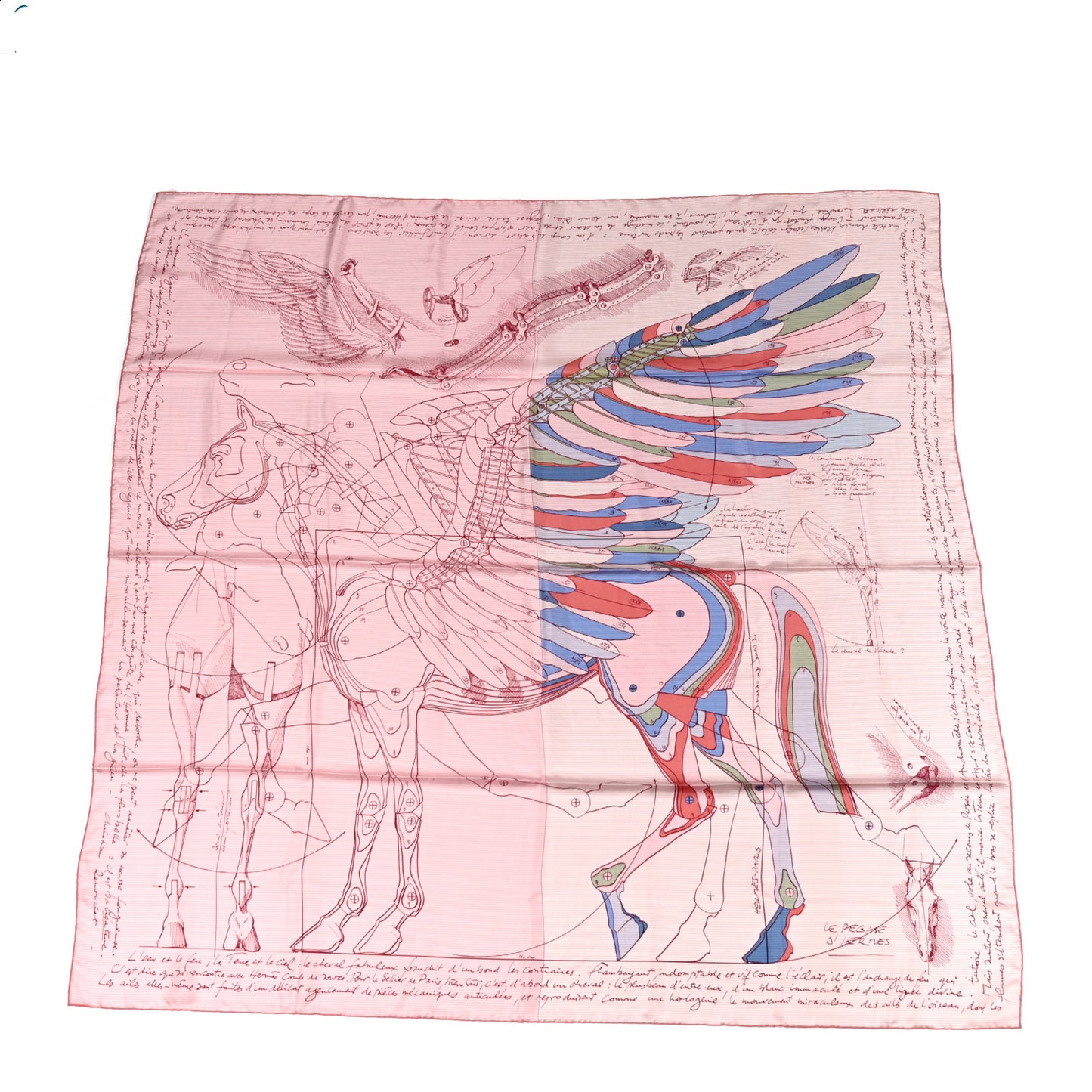 Silk Le Pegase d'Hermes Cut Wash 140 Scarf 140 Rose Bleu Vert