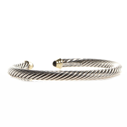 David Yurman Sterling Silver 14K Yellow Gold Black Onyx 5mm Cable Classics Bracelet 3 of 5