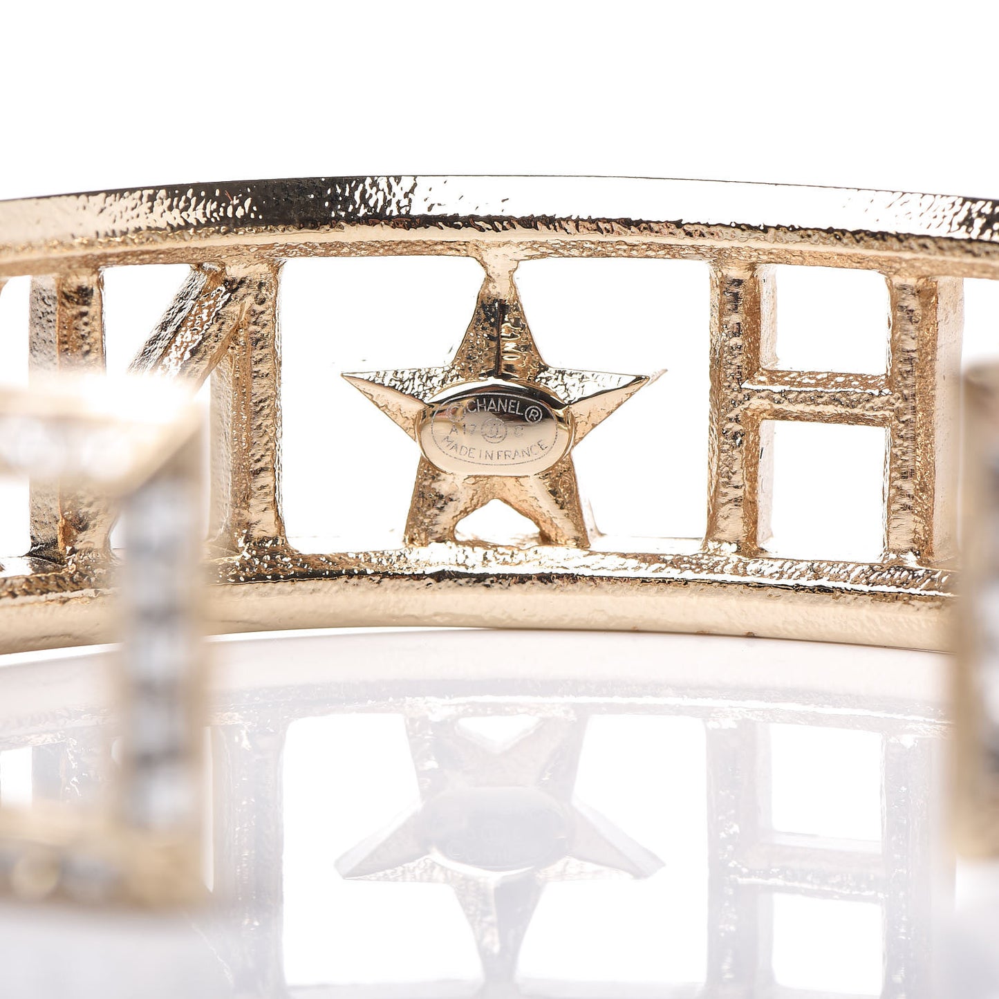 Crystal Baguette Logo Cuff Bracelet Gold