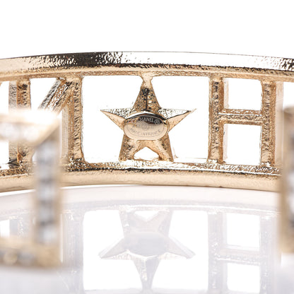 Chanel Crystal Baguette Logo Cuff Bracelet Gold 4 of 5