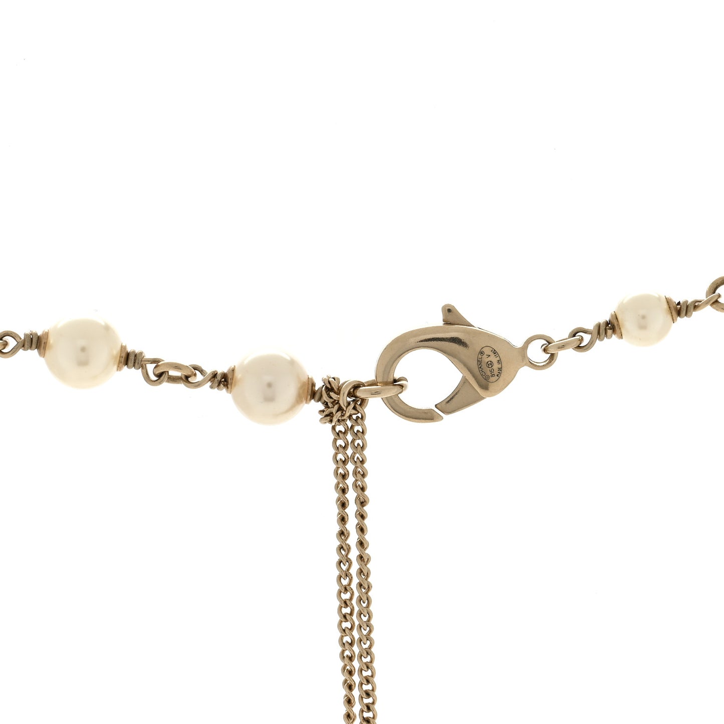 Crystal Pearl CC Long Necklace Light Gold