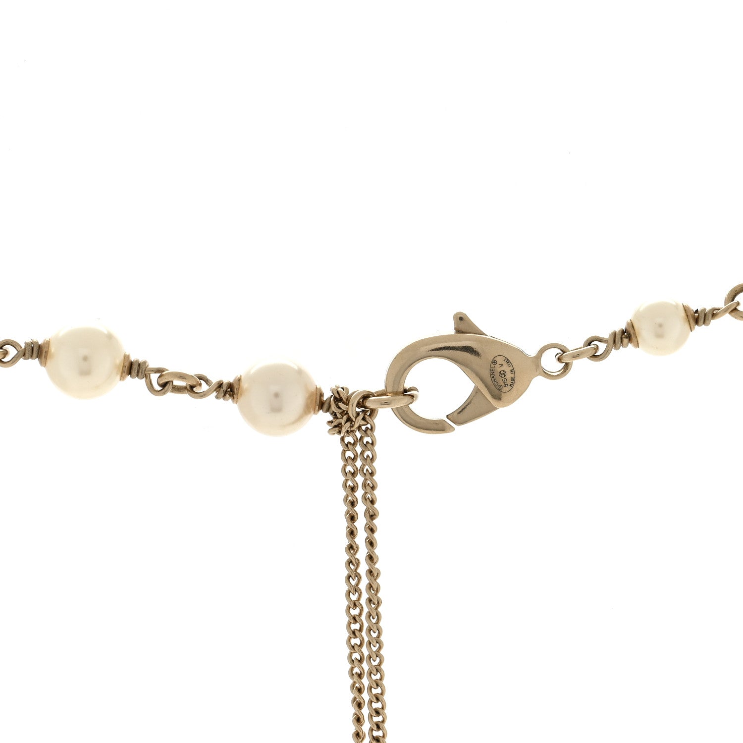Chanel Crystal Pearl CC Long Necklace Light Gold 4 of 4