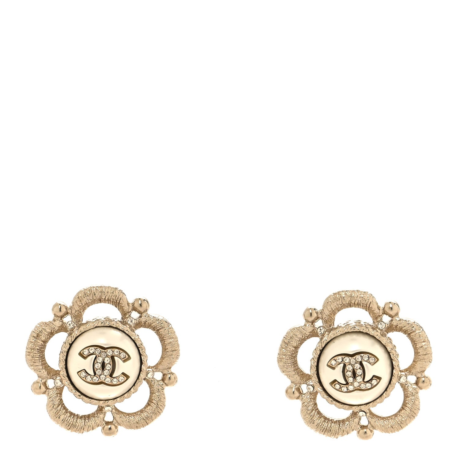 Chanel Flower CC Earrings Beige Gold 1 of 5