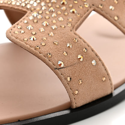 Hermes Suede Goatskin Rhinestone Oran Sandals 37.5 Rose Bois De Santal 9 of 10