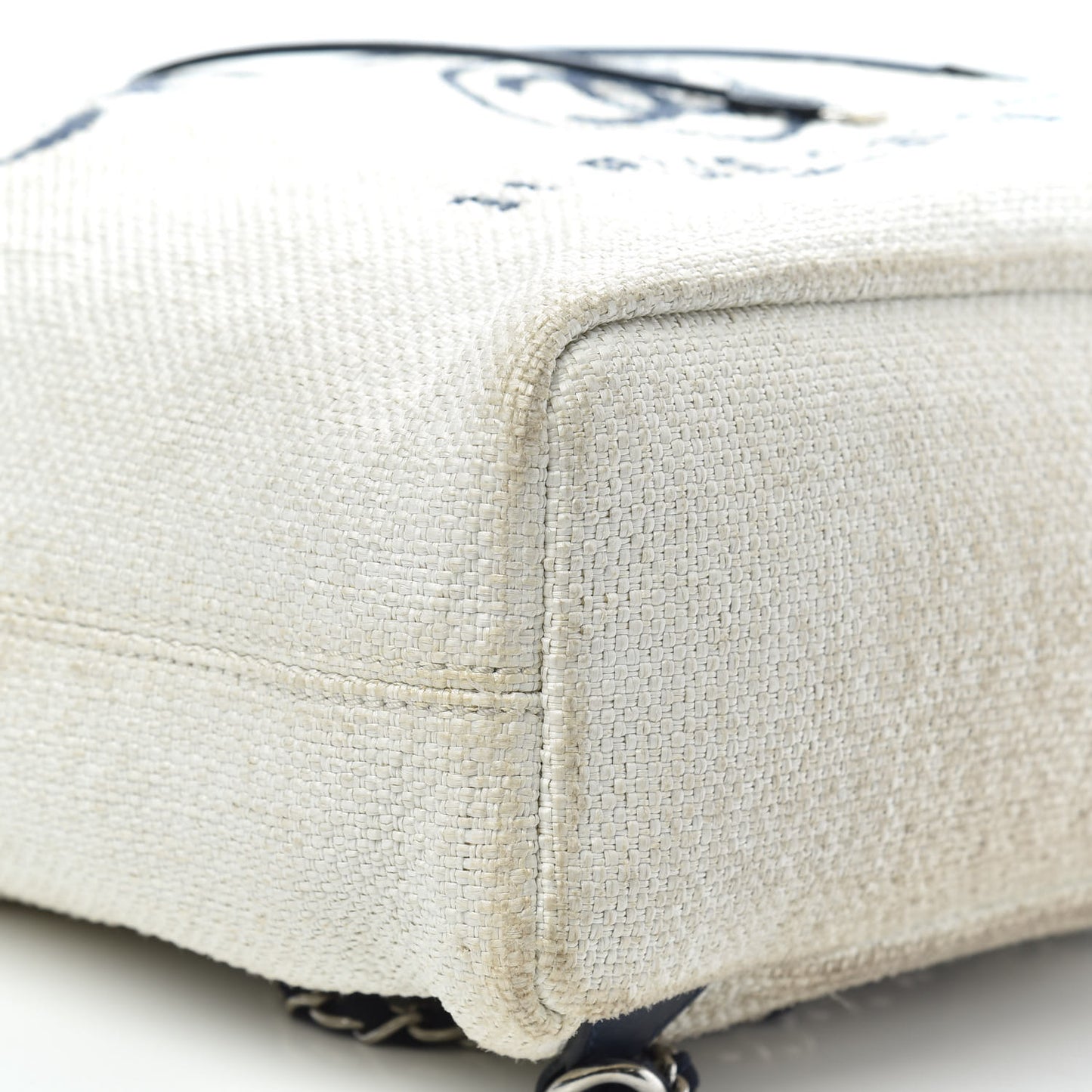 Woven Straw Raffia Large Deauville Backpack White Navy