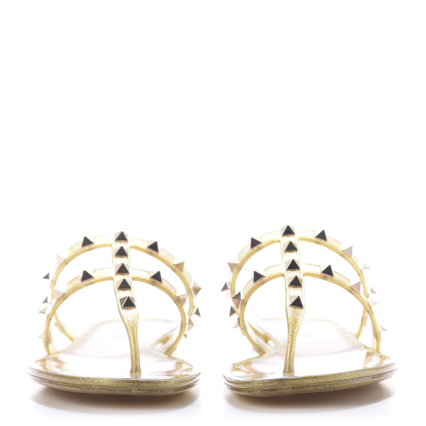 PVC Jelly Glitter Rockstud Caged Flat Thong Sandals 36 Oro