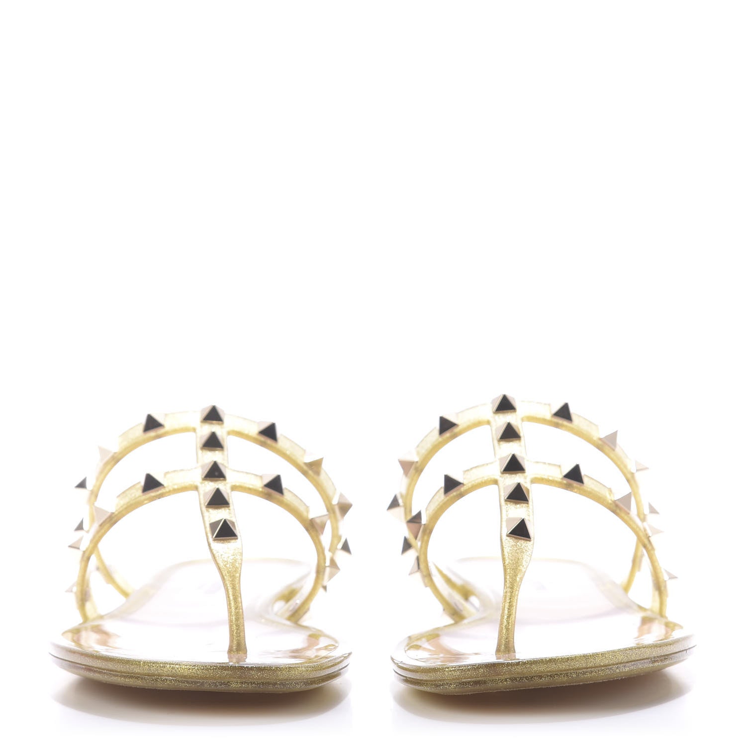 Valentino Garavani PVC Jelly Glitter Rockstud Caged Flat Thong Sandals 36 Oro 2 of 9