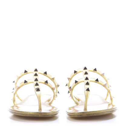 Valentino Garavani PVC Jelly Glitter Rockstud Caged Flat Thong Sandals 36 Oro 2 of 9