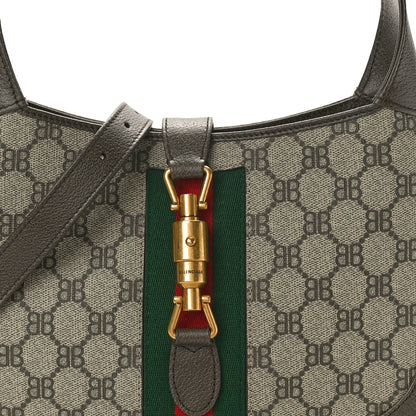 Gucci X BALENCIAGA BB Supreme Monogram Calfskin Web Small Jackie 1961 Hobo Beige Ebony 8 of 10