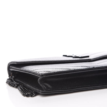 Saint Laurent Grain De Poudre Matelasse Chevron Monogram Envelope Chain Wallet Black 5 of 10