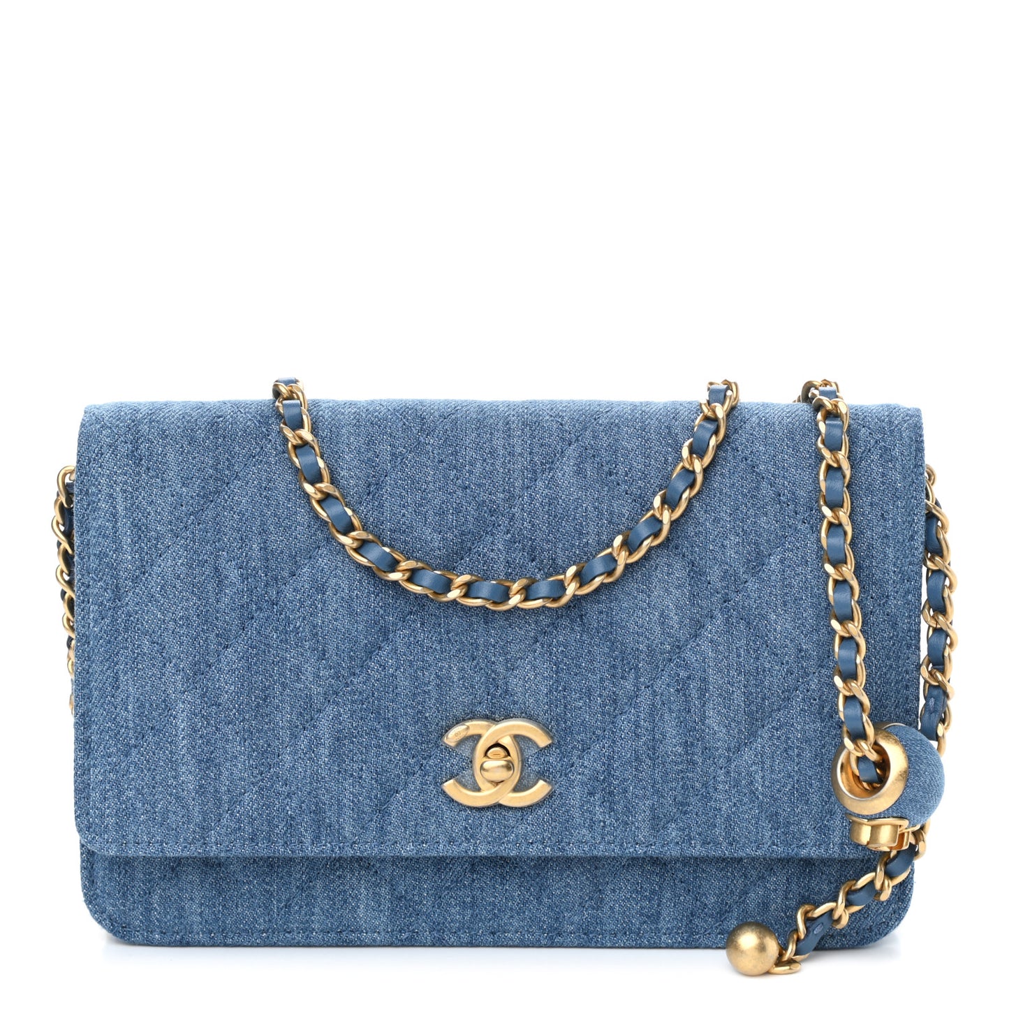 Denim Quilted CC Pearl Crush Wallet On Chain WOC Blue