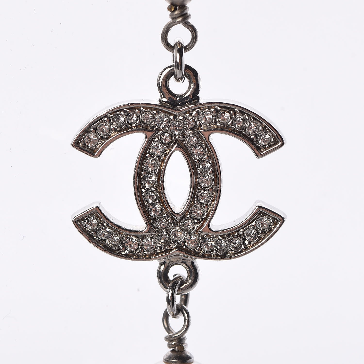 Chanel Crystal Pearl CC Long Necklace Silver 4 of 7