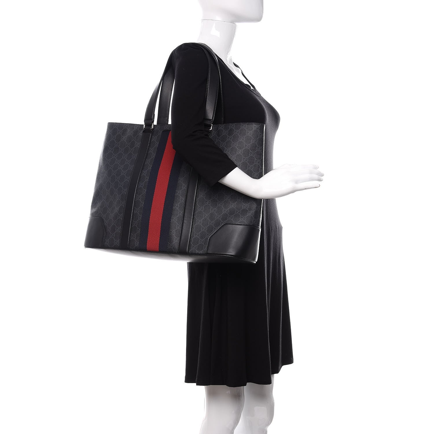 Gucci GG Supreme Monogram Web Tote Black Grey 2 of 11