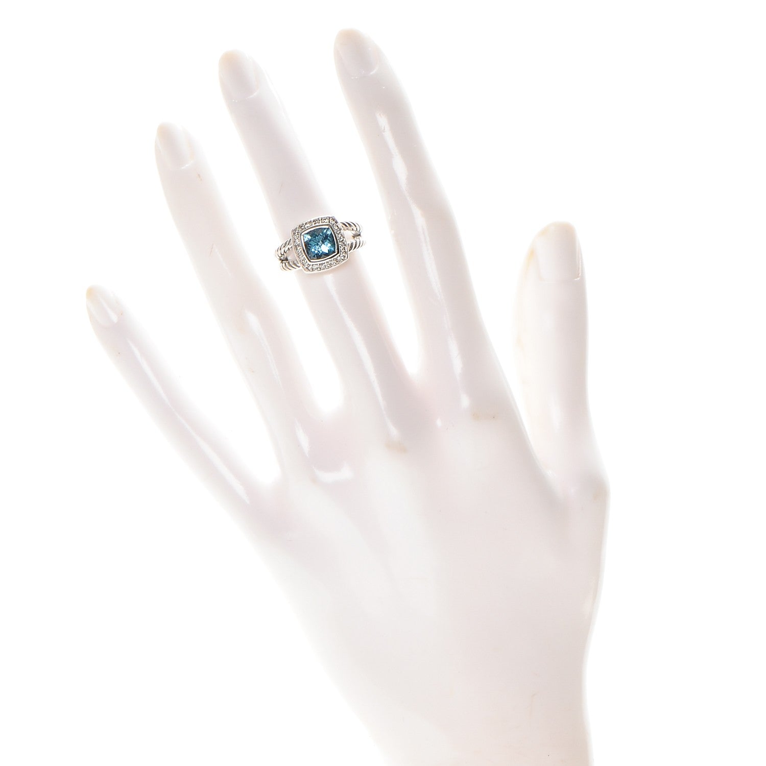 David Yurman Sterling Silver Diamond Blue Topaz 7mm Petite Albion Ring 49 5 2 of 5