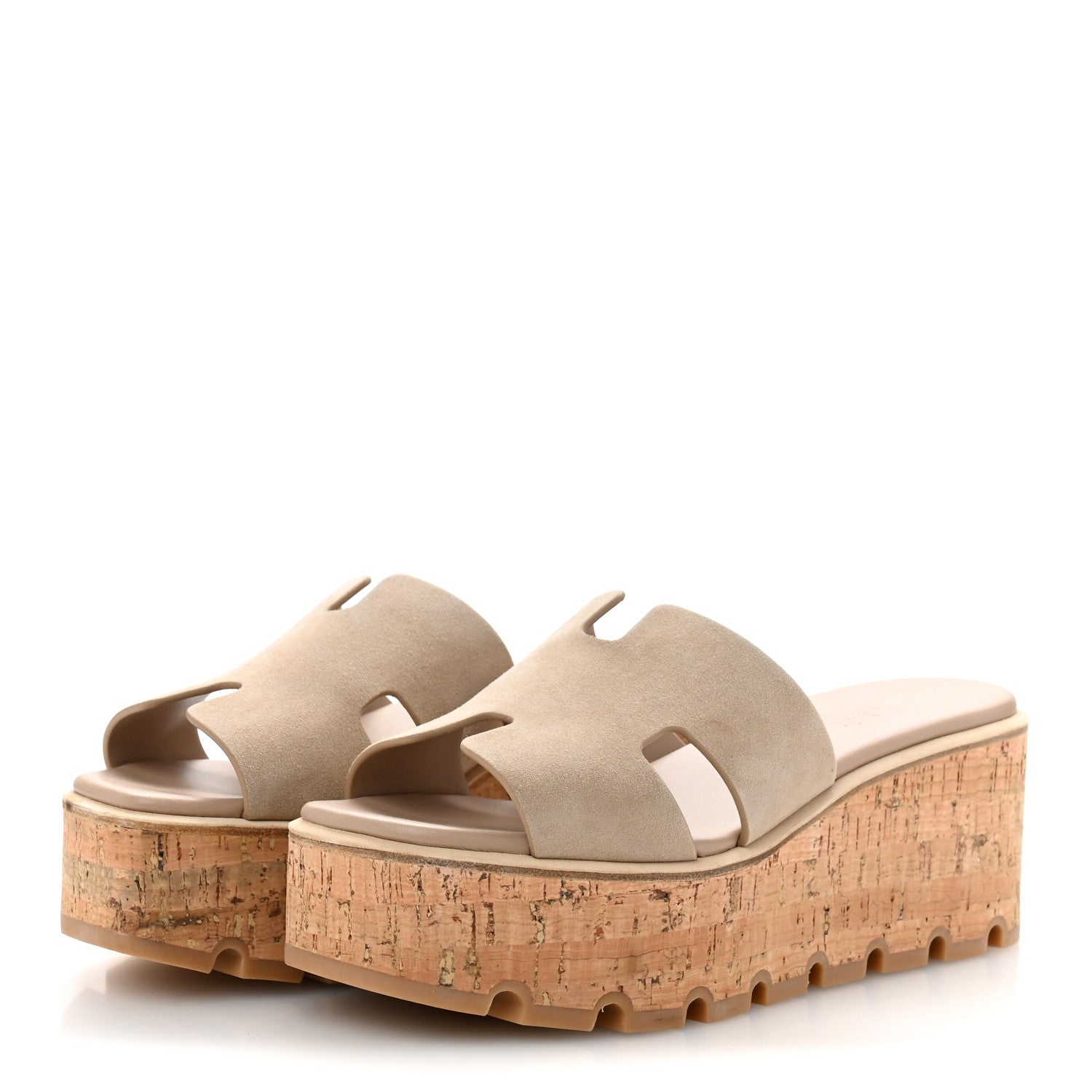Hermes Suede Goatskin Cork Eze 30 Sandals 37 Beige Argile 4 of 11