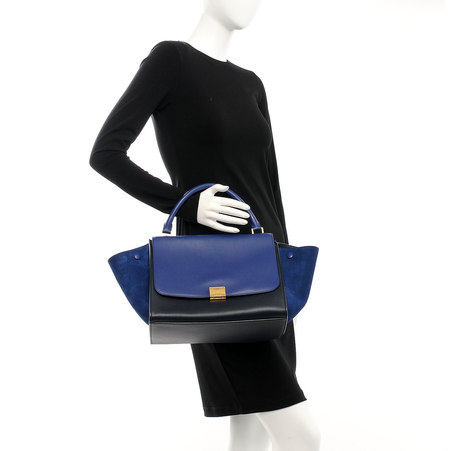 Smooth Calfskin Suede Medium Tri-Color Trapeze Cobalt