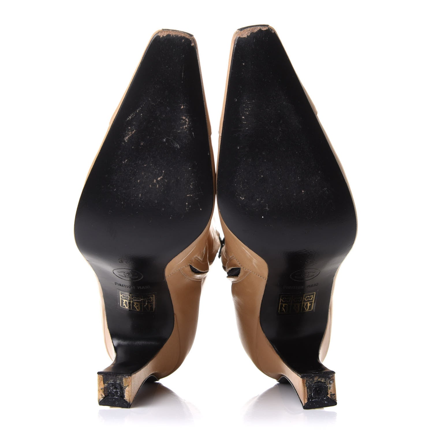 Chanel Lambskin Cap Toe Ankle Boots 37 Beige Black 5 of 10