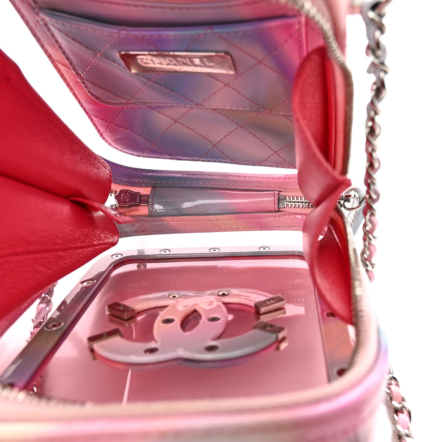 PVC Patent Calfskin Patent Lambskin Vertical Vanity Case Pink