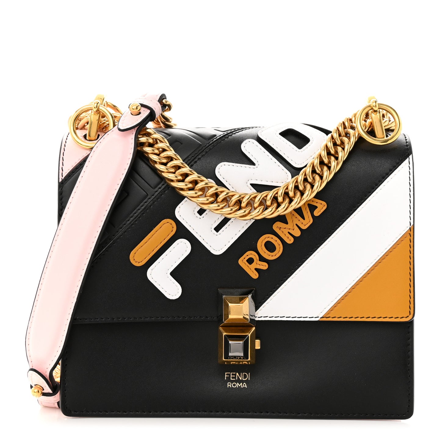 X FILA Vitello Liberty Mania Bi-Color FF 1974 Embossed Small Kan I Shoulder Bag Black