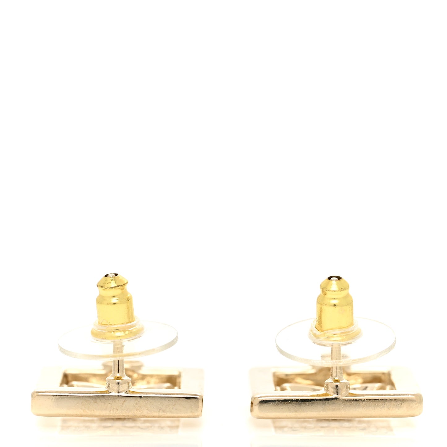 Metal Crystal Square CC Earrings Gold